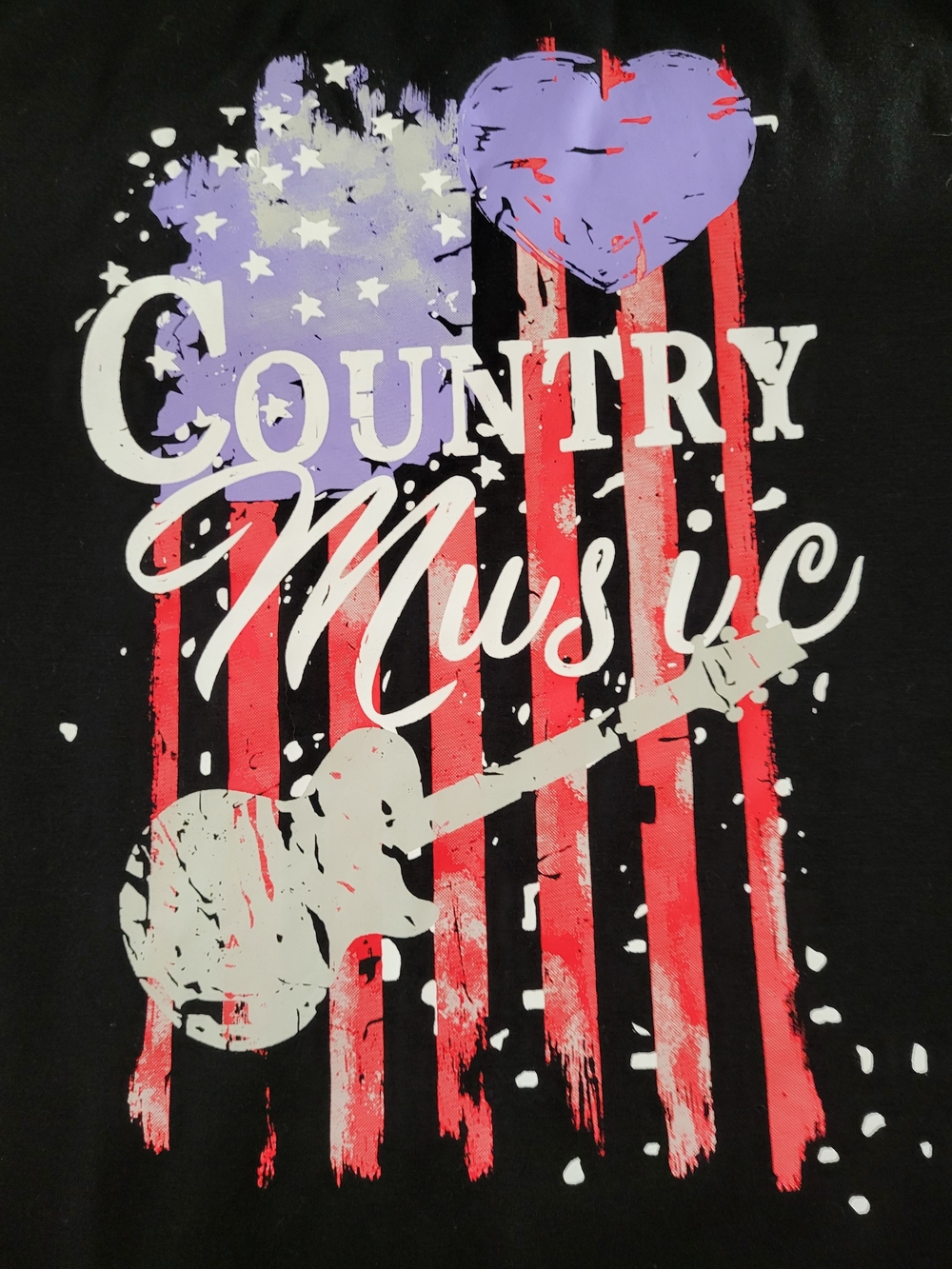 Country Music Graphic Tee - 2xl  Black with Red & Lavender Accents